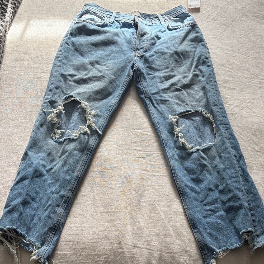 Free People WE THE FREE Maggie Distressed Jeans Mid Rise Straight 27